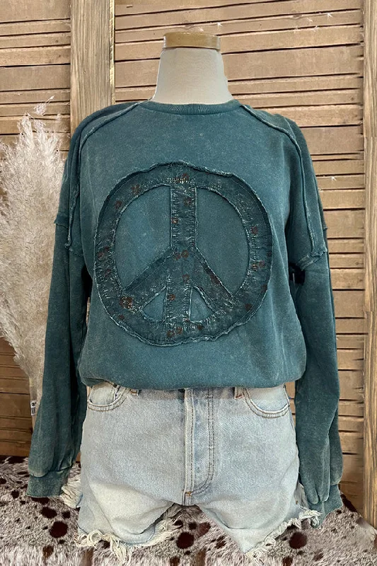 Vintage Peace Patchwork Sign Sweatshirt Hoodie with Exposed Zipper Edgy Industrial