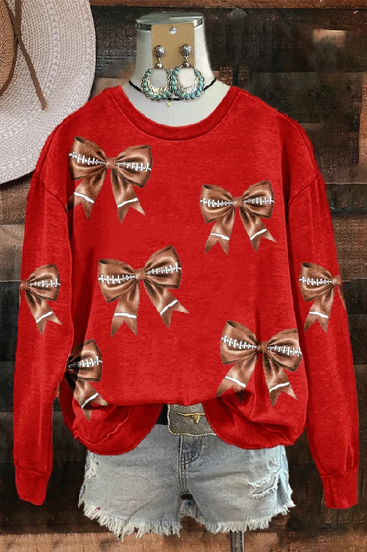 Football Bowl Gameday Print Sweatshirt Hoodie with Ribbed Hem Stretchable Secure