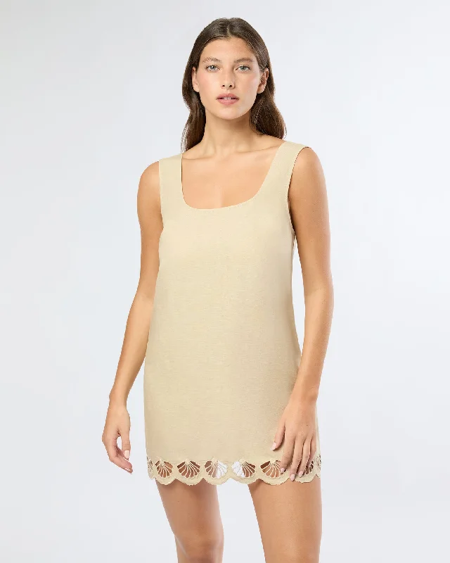 Air Linen Scallop Mini Dress Elegant Tulle Mini Dress