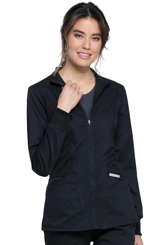 Women's 2-Pocket Zip Front Jacket Ribbed Jacket Pleated Jacket Ruffled Jacket