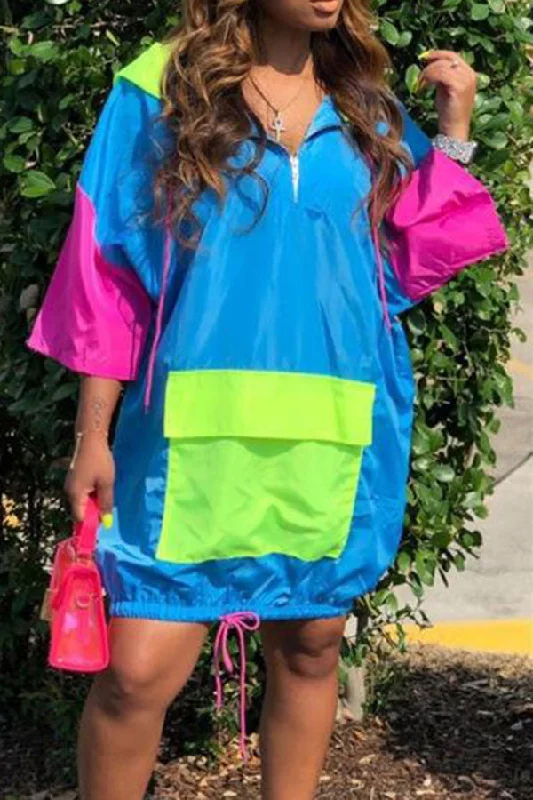 Colorful Color Block Mini Dress Fashionable Polka Dot Mini Dress