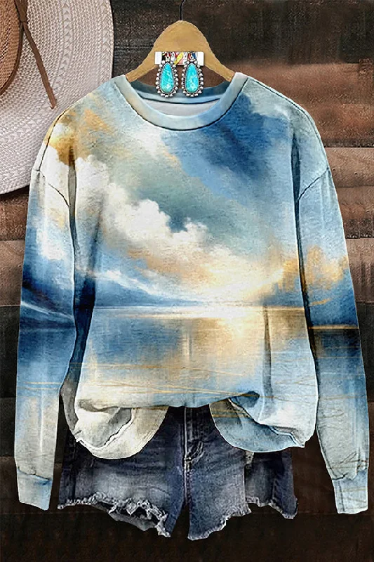 Tranquil Dawn Lakeview Long Sleeve Sweatshirt Hoodie with Magnetic Closure Innovative Modern Tranquil Dawn Lakeview Long Sleeve Sweatshirt Hoodie with Magnetic Closure Innovative Modern