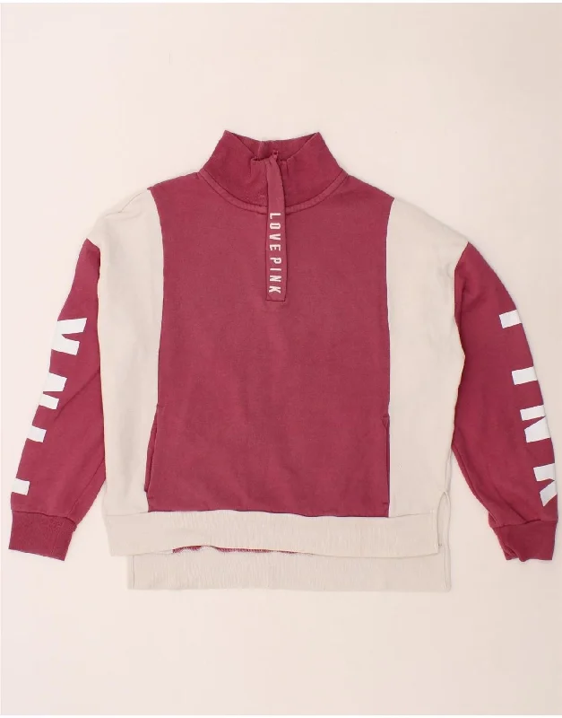 PINK Womens Victoria Graphic Zip Neck Sweatshirt Jumper UK 10 Small Pink Hoodie Jacket Zipper Layering PINK Womens Victoria Graphic Zip Neck Sweatshirt Jumper UK 10 Small Pink Hoodie Jacket Zipper Layering