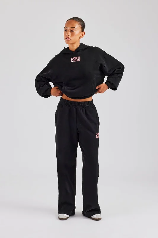 Glitter Applique Oversized Hoodie Tracksuit - Black Hoodie with Logo Branding Identity Glitter Applique Oversized Hoodie Tracksuit - Black Hoodie with Logo Branding Identity