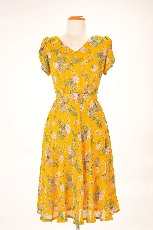 Sadie Yellow & Pink Floral Dress Pencil Office Professional