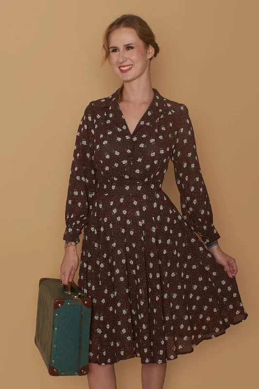 Amber Brown & Cream Floral Dress Tunics Luxurious premium