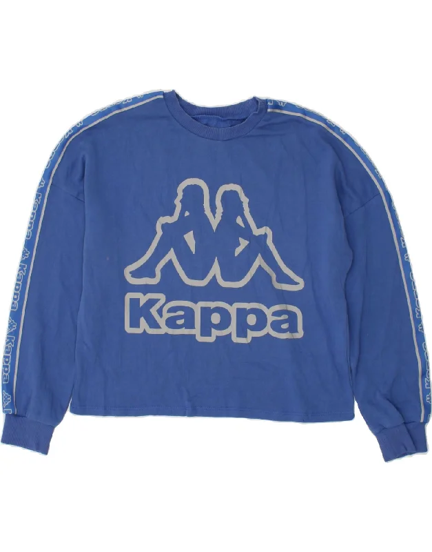 KAPPA Womens Crop Graphic Sweatshirt Jumper UK 14 Medium Blue Hoodie with Fur Luxurious Winter
