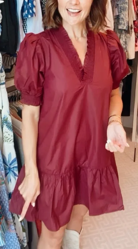 Maroon Mini Dress Classic Casual Mini Dress
