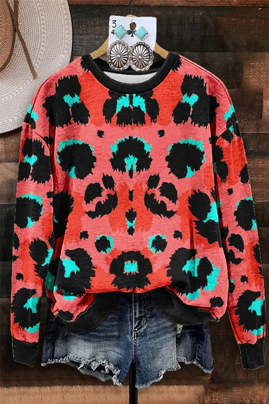 Unique Leopard Print Sweatshirt Hoodie with Belted Waist Structured Tailored