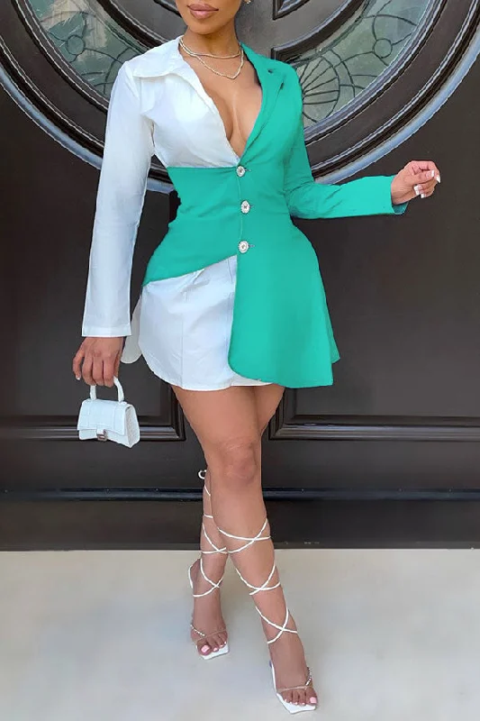 Hit Color Modern Button Thru Mini Dress Stylish Short Sleeve Mini Dress