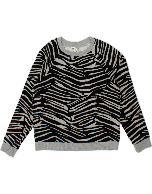 WHISTLES Womens Sweatshirt Jumper UK 10 Small Black Animal Print Hoodie with Drop Shoulder Relaxed Streetwear WHISTLES Womens Sweatshirt Jumper UK 10 Small Black Animal Print Hoodie with Drop Shoulder Relaxed Streetwear
