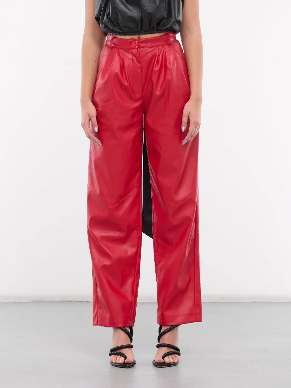 Vegan Leather Pants (PANTS1RED-VL-RED) Trendy Palazzo Pants