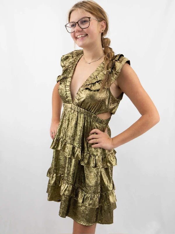 Bronze Tiered Ruffle Dress sweetheart Neckline Romantic