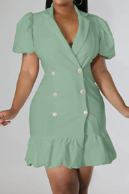 Solid Color Girly Double Breasted Mini Dress Classic Floral Mini Dress