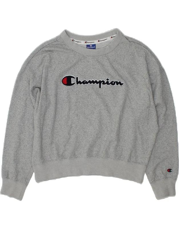 CHAMPION Womens Oversized Crop Graphic Sweatshirt Jumper UK 10 Small Grey Hoodie Crop Top Short Trendy CHAMPION Womens Oversized Crop Graphic Sweatshirt Jumper UK 10 Small Grey Hoodie Crop Top Short Trendy