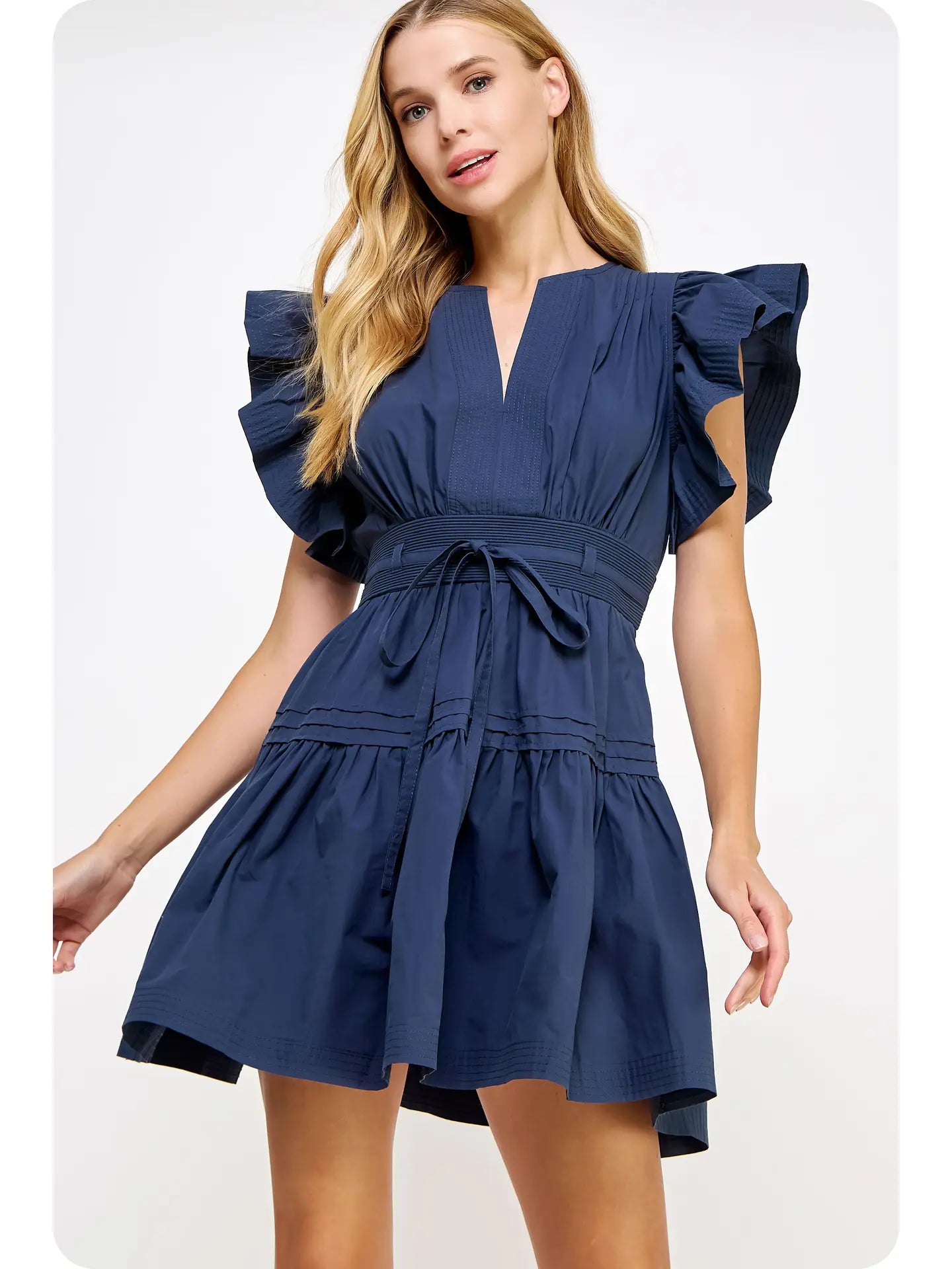 Flutter Sleeves Peplum Poplin Mini Dress Fashionable A-Line Mini Dress