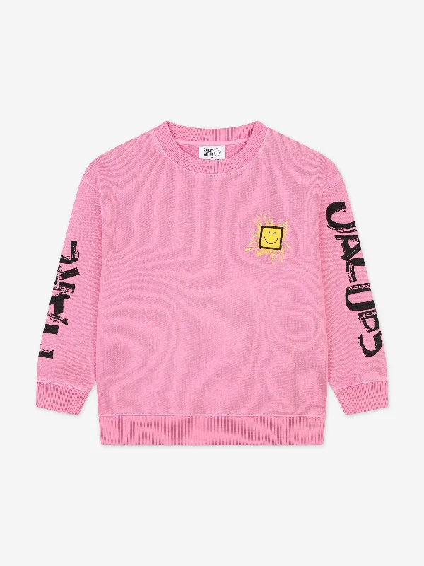 MARC JACOBS Kids Smiley World Sweatshirt in Pink Hoodie with Tie-Dye Psychedelic Retro