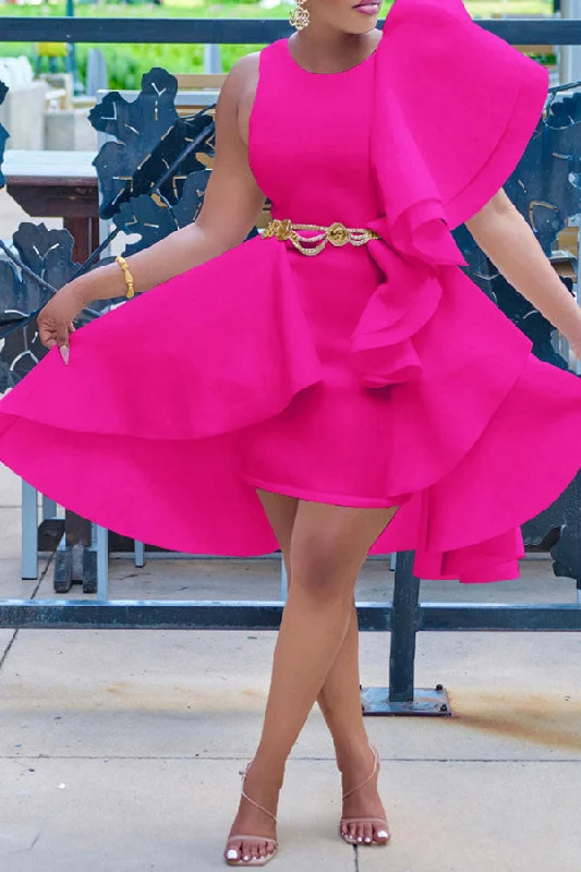 Solid Color Stunning Ruffle Irregular Mini Dress Stylish Summer Mini Dress
