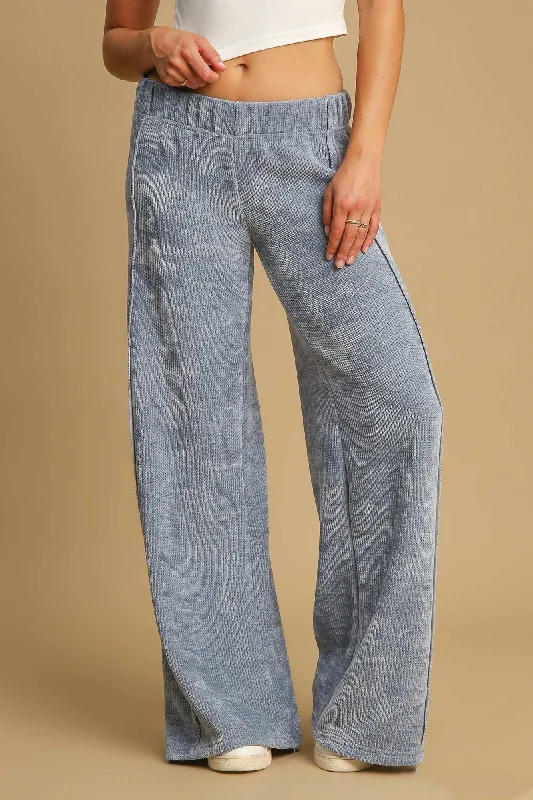 Umgee Elastic Waist Wide Leg Pants In Light Blue Lightweight Jogger Pants