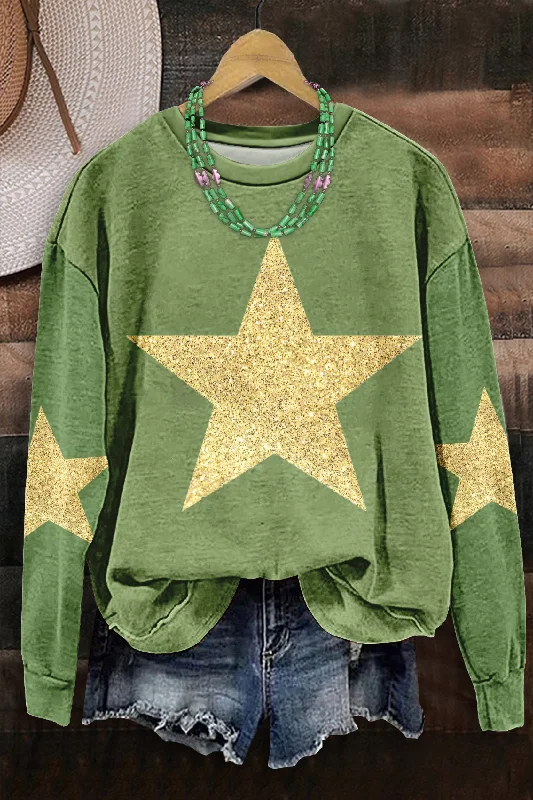 Sparkle Star Print Sweatshirt Hoodie with Lace Feminine Delicate