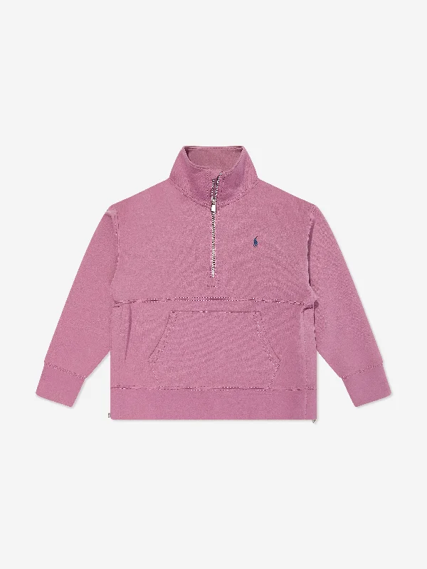 Ralph Lauren Girls Half Zip Tech Sweatshirt in Purple Hoodie with Lining Warm Insulated Ralph Lauren Girls Half Zip Tech Sweatshirt in Purple Hoodie with Lining Warm Insulated