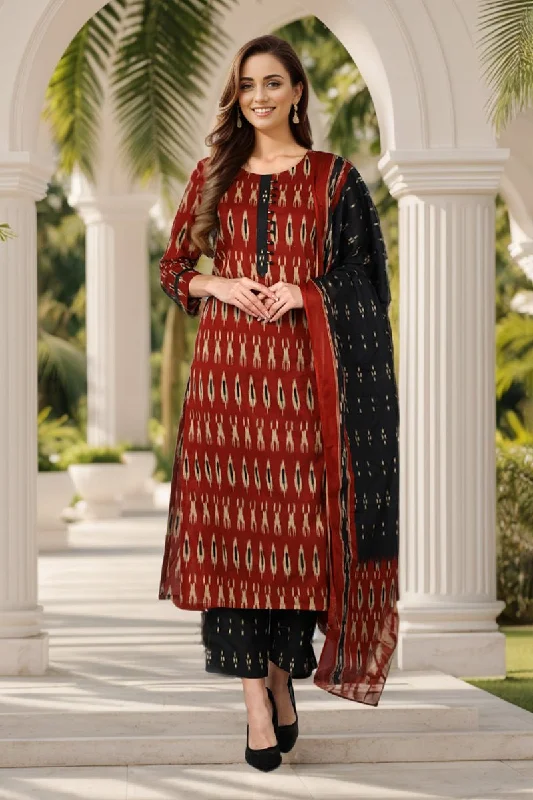 Ahika Brown Rayon Blend Straight Kurta Pant With Dupatta Relaxed High-Waist Trousers Ahika Brown Rayon Blend Straight Kurta Pant With Dupatta Relaxed High-Waist Trousers