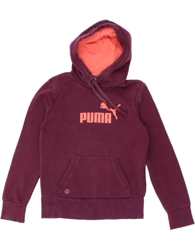 PUMA Womens Graphic Hoodie Jumper UK 12 Medium Maroon Cotton Hoodie with Rolled Sleeves Casual Relaxed PUMA Womens Graphic Hoodie Jumper UK 12 Medium Maroon Cotton Hoodie with Rolled Sleeves Casual Relaxed