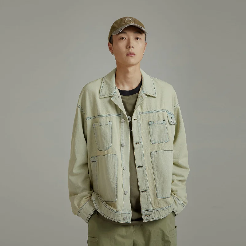 Color Lined Pocket Denim Jacket Zippered Jacket Buttoned Jacket Snapped Jacket