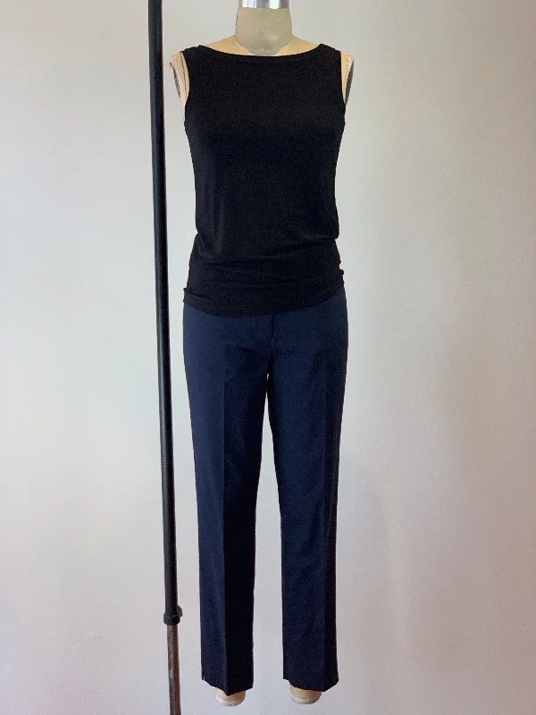 Slim Ankle Length Pant Navy Trendy High-Waist Trousers