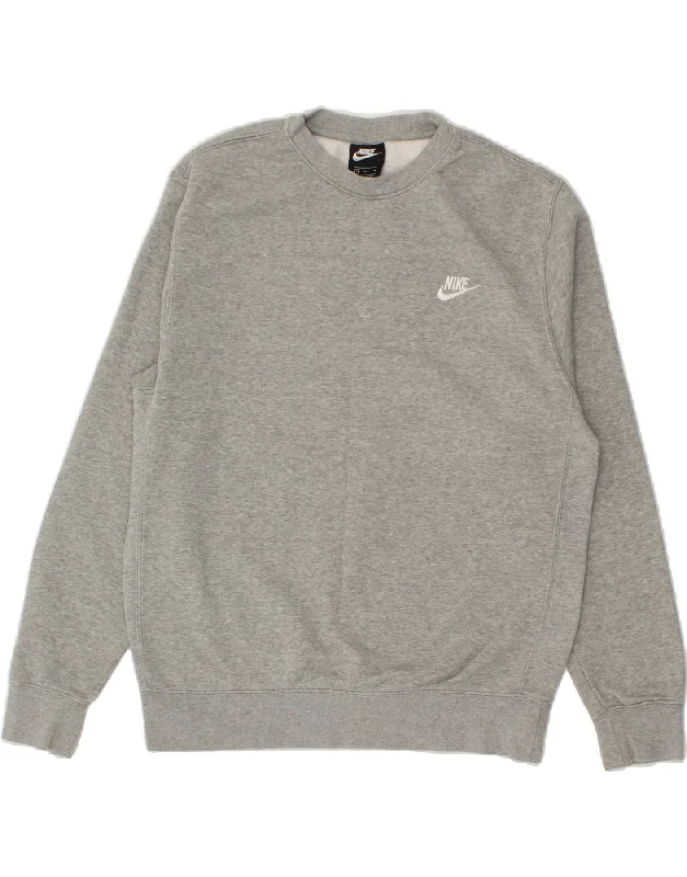 NIKE Womens Sweatshirt Jumper UK 14 Medium Grey Cotton Hoodie Sweatshirt Pullover