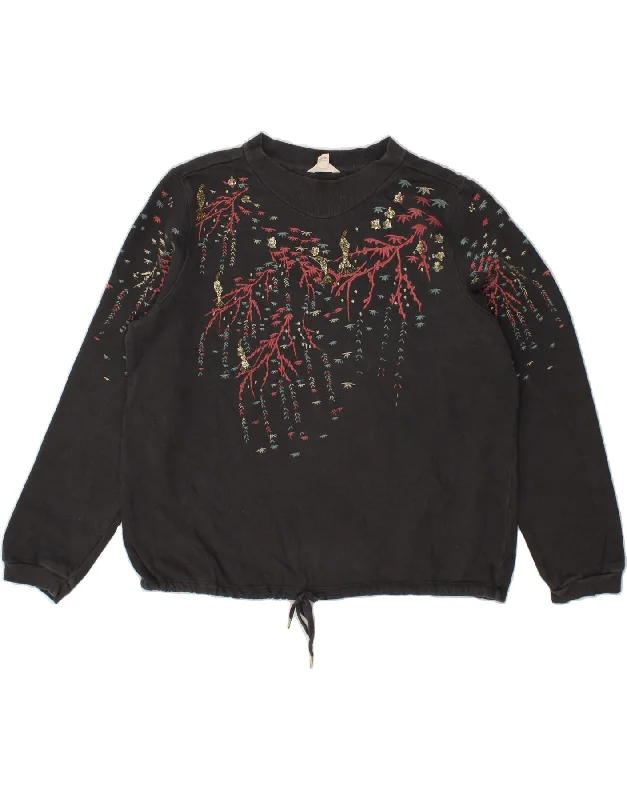 WHITE STUFF Womens Sweatshirt Jumper UK 14 Large Black Floral Cotton Hoodie with Rolled Sleeves Casual Relaxed WHITE STUFF Womens Sweatshirt Jumper UK 14 Large Black Floral Cotton Hoodie with Rolled Sleeves Casual Relaxed