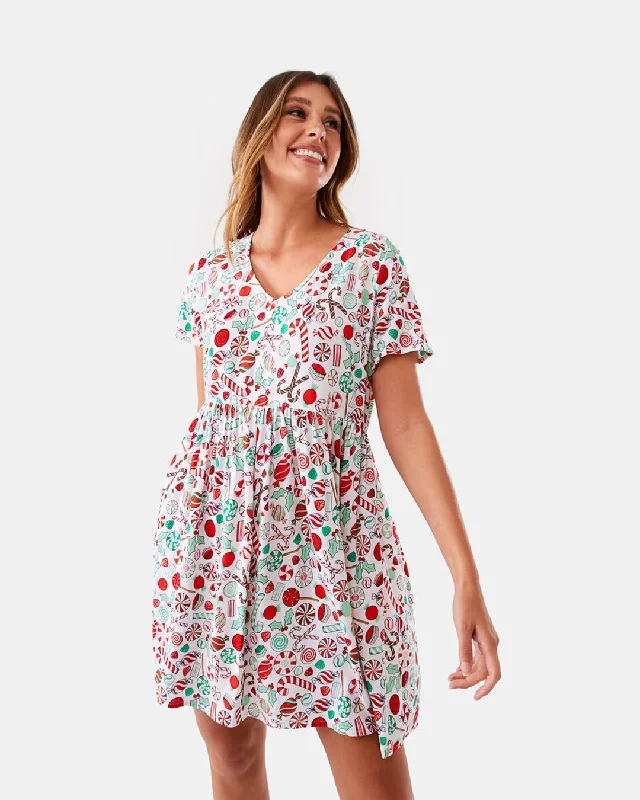 Ladies Short Sleeve Christmas Mini Dress Comfortable Linen Mini Dress