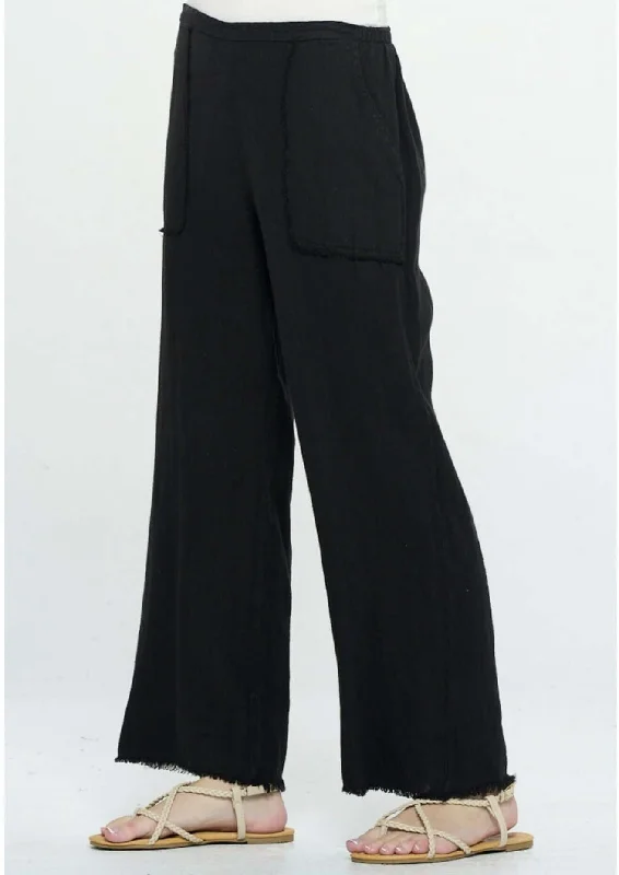 Linen Collection Black Frayed Bottom Pants Made in USA Comfy Athletic Pants