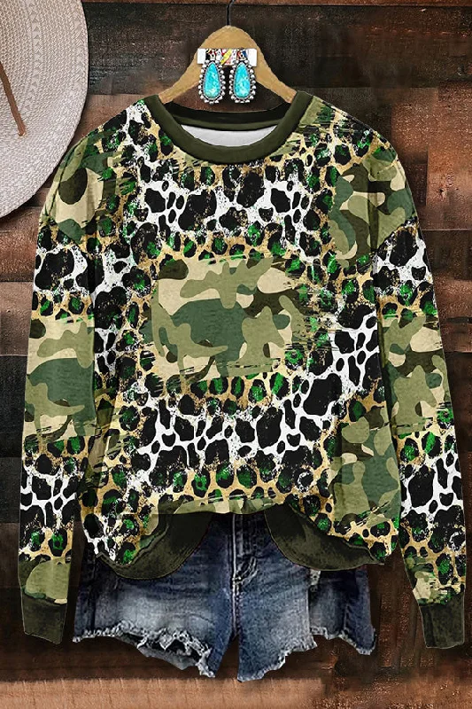 Cow Pattern Camouflage Print Sweatshirt Hoodie with Reflective Safety Nightwear