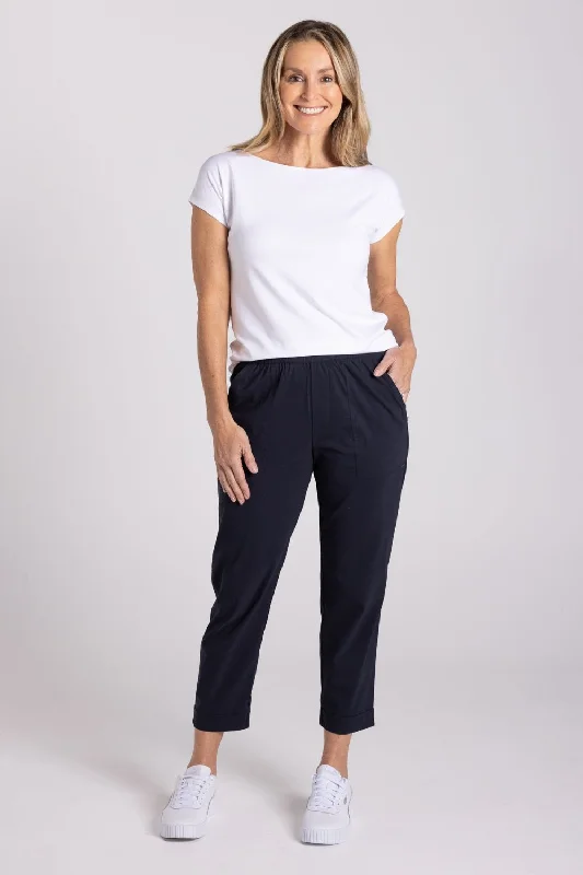 The Ultimate 7/8 Cuff Pant | Navy Comfy Zip-Up Pants