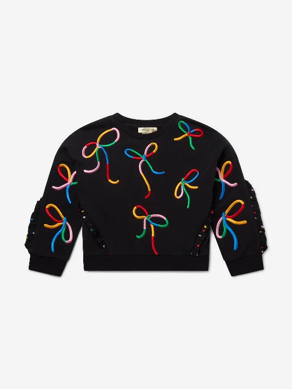 Stella McCartney Girls Bow Sweatshirt in Black Hoodie with Pocket Utility Practical