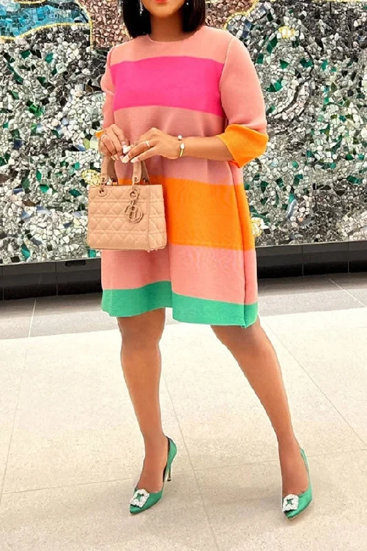 Color Block Casual Mini Dress Comfortable Boho Mini Dress