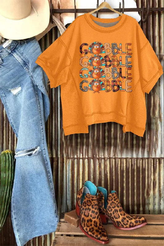 Cute Thanksgiving Turkey Print Half Sleeve Sweatshirt Hoodie with Side Slits Relaxed Casual Cute Thanksgiving Turkey Print Half Sleeve Sweatshirt Hoodie with Side Slits Relaxed Casual