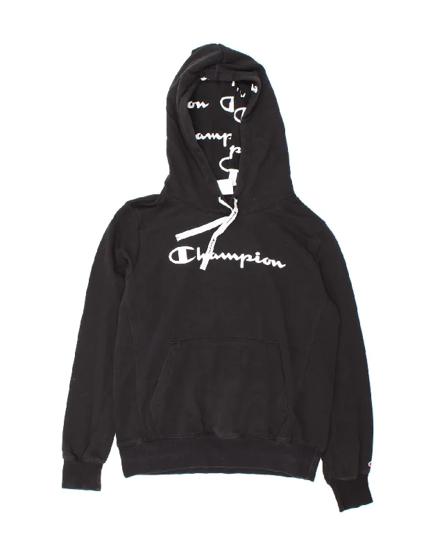 CHAMPION Womens Graphic Hoodie Jumper UK 16 Large Black Cotton Hoodie with Zipper Versatile Modern CHAMPION Womens Graphic Hoodie Jumper UK 16 Large Black Cotton Hoodie with Zipper Versatile Modern