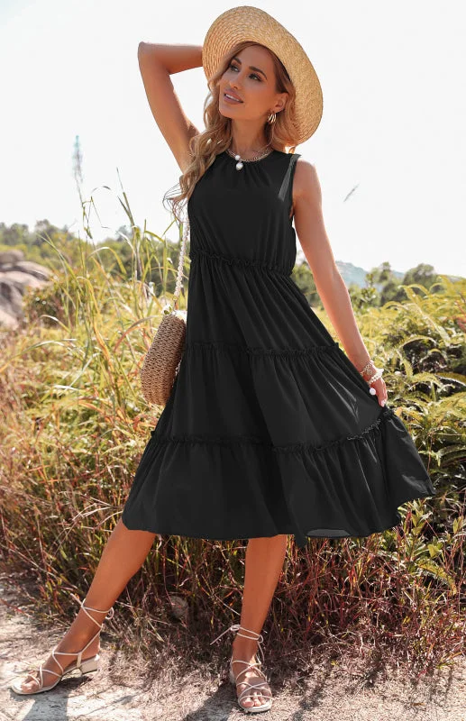 Blue Zone Planet |  Sleeveless Tank Top Cake Dress Midi Dress spandex blend tank