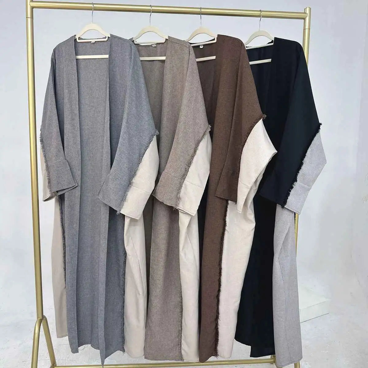 Dubai Turkish Modest Fashion Cardigan Open Abaya Dress Denim Fabric Leather Fabric Suede Fabric
