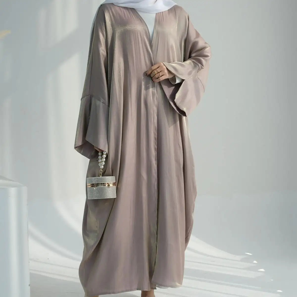 Gleam Shiny Cardigan Open Abaya Dress Bright Pastel Dark