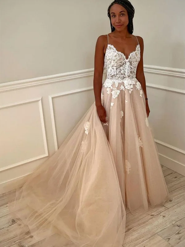 V Neck Pink Tulle Prom Dresses with White Lace, V Neck Long Lace Formal Evening Dresses V Neck Pink Tulle Prom Dresses with White Lace, V Neck Long Lace Formal Evening Dresses