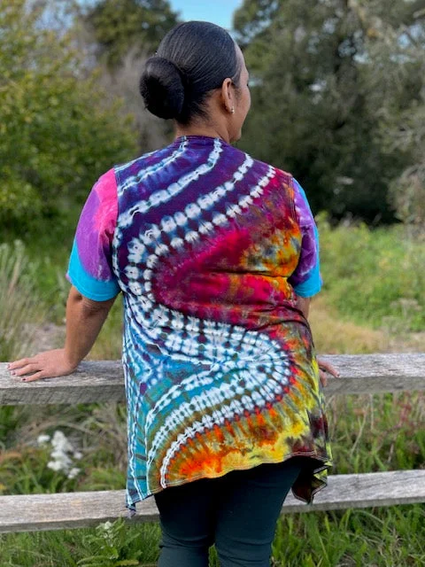 Large Colorfully Blessed Sleeveless Cardigan (Vest) #7 Satin Blend Silk Blend Wool Blend