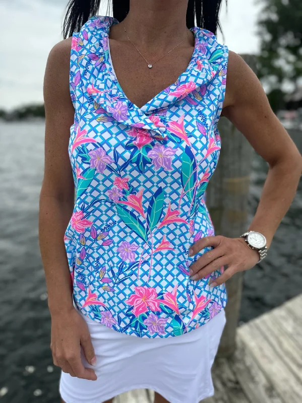 Lulu B Ruffle V Neck Tank [TRFL-SPX0753P] cold shoulder tank