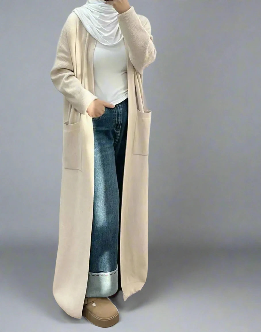 Thick Knitted Winter Fall Cardigan Open Abaya Coat Knit Fabric Woven Fabric Fleece Fabric