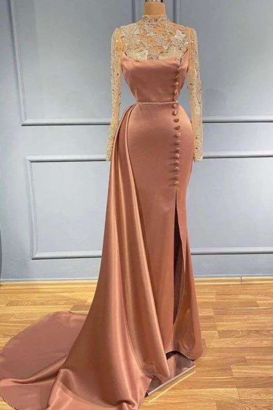 Charming Long sleeves High Neck Mermaid Prom Dress with Side Sweep Train Glitter Sequins Lace Appliques,DS3723 Charming Long sleeves High Neck Mermaid Prom Dress with Side Sweep Train Glitter Sequins Lace Appliques,DS3723
