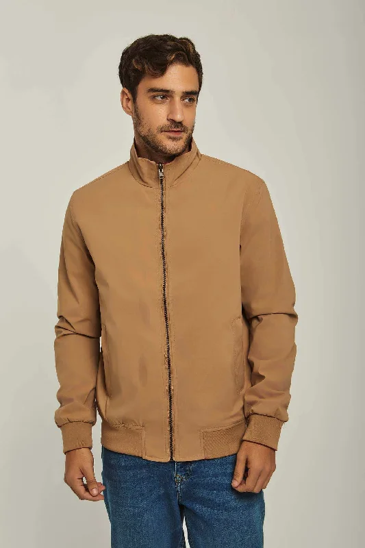 Men Regular Fit Jacket - Dark Brown Denim Fabric Leather Fabric Suede Fabric