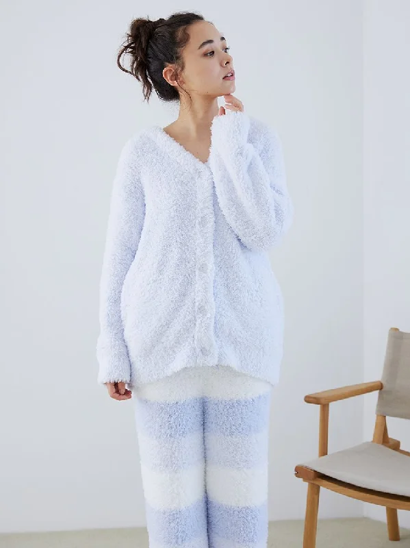 Plush Button-Up Cardigan Satin Blend Silk Blend Wool Blend