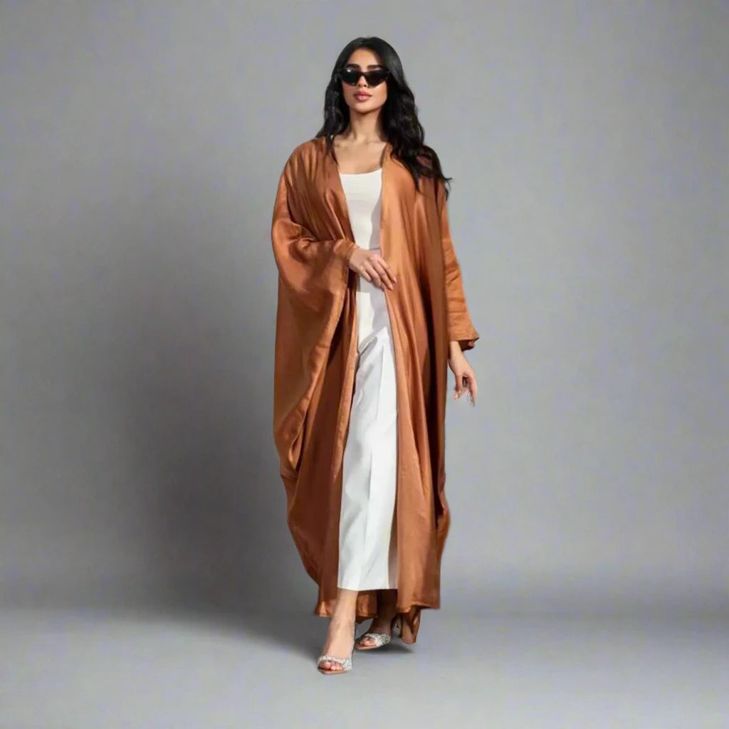 Modest Fashion Satin Cardigan Open Abaya Dress Fleece Cardigan Nylon Polyester